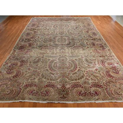 Antique Wool Hand Knotted Rug Ivory 11.7X19.3  -O078329
