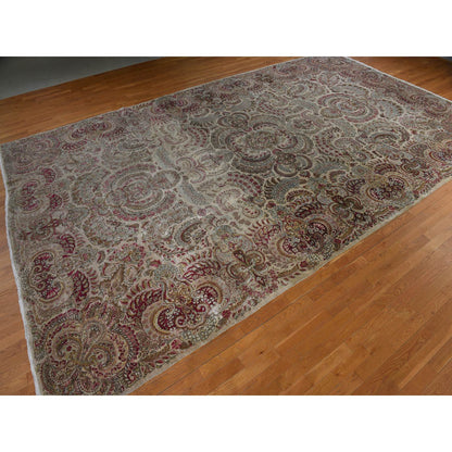 Antique Wool Hand Knotted Rug Ivory 11.7X19.3  -O078329