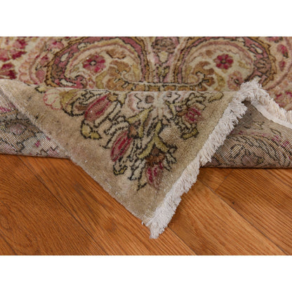 Antique Wool Hand Knotted Rug Ivory 11.7X19.3  -O078329