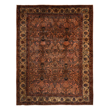 Antique Wool Hand Knotted Rug Red 9.10X13.7  -O078330