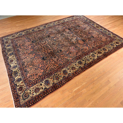 Antique Wool Hand Knotted Rug Red 9.10X13.7  -O078330
