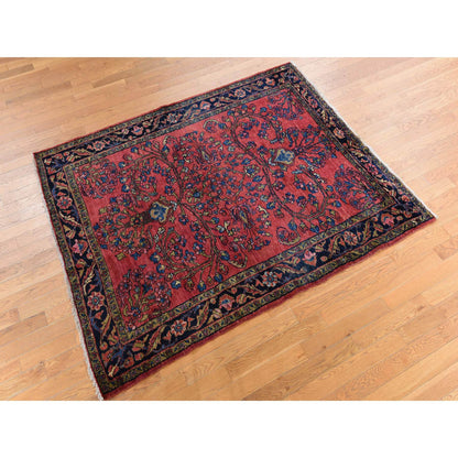 Antique Wool Hand Knotted Rug Red 5.3X6.7  -O078332