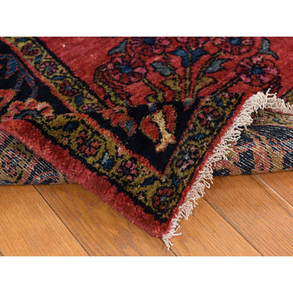 Antique Wool Hand Knotted Rug Red 5.3X6.7  -O078332