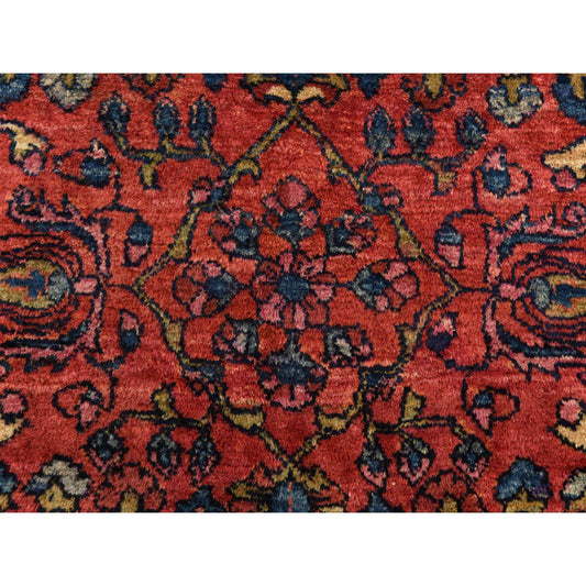 Antique Wool Hand Knotted Rug Red 5.3X6.7  -O078332