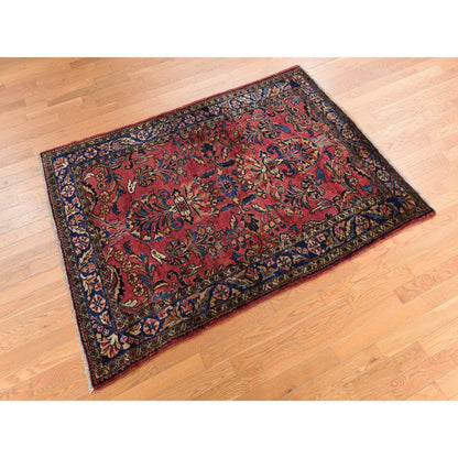 Antique Wool Hand Knotted Rug Red 4.10X6.5  -O078333