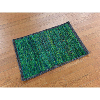 Modern and Contemporary Wool & Silk Hand Knotted Rug Green 2.0X3.1  -O078337
