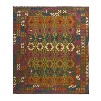 Flateweave Wool Hand Loomed Rug Brown 8.2X9.6  -O078343
