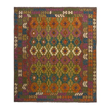 Flateweave Wool Hand Loomed Rug Brown 8.2X9.6  -O078343
