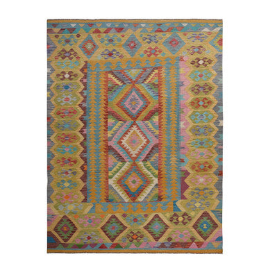 Flateweave Wool Hand Loomed Rug Green 8.3X11.2  -O078345