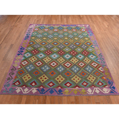 Flateweave Wool Hand Loomed Rug Green 8.4X9.10  -O078347