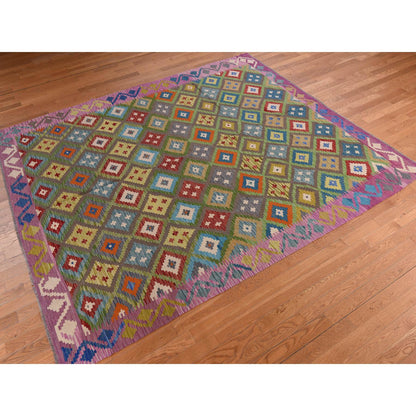 Flateweave Wool Hand Loomed Rug Green 8.4X9.10  -O078347