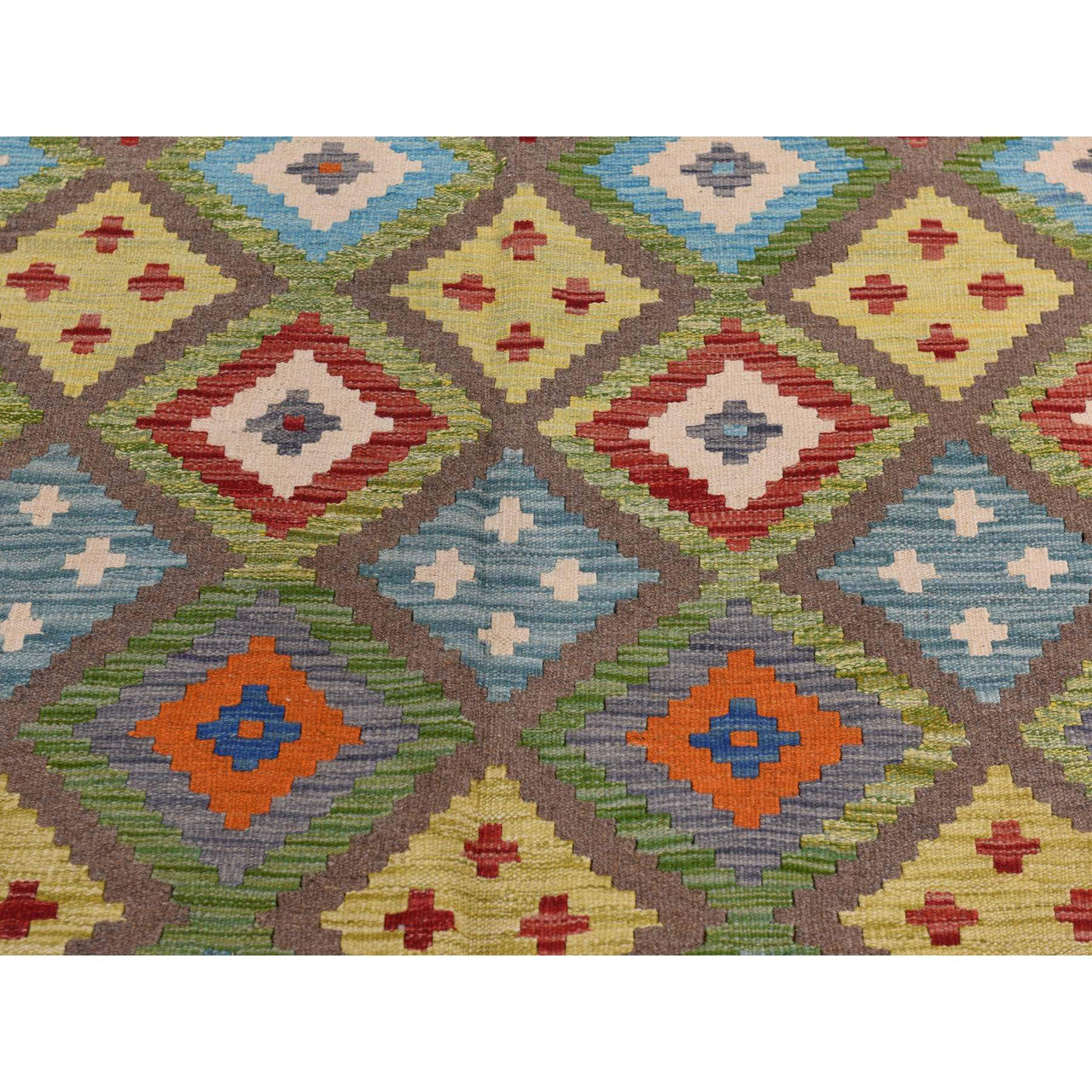Flateweave Wool Hand Loomed Rug Green 8.4X9.10  -O078347