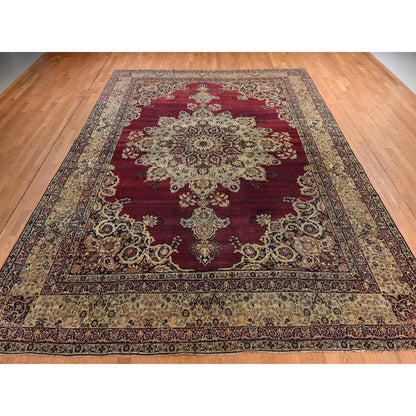 Antique Wool Hand Knotted Rug Red 10.10x15.3 -O078350
