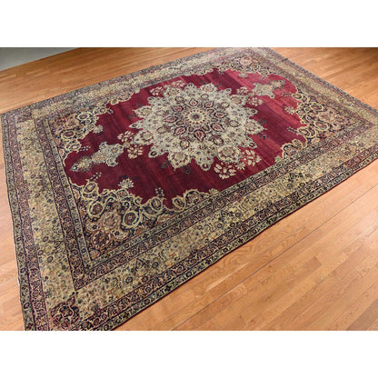 Antique Wool Hand Knotted Rug Red 10.10x15.3 -O078350