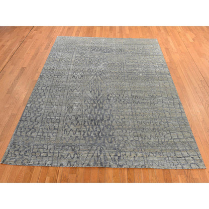 Modern and Contemporary Silk Hand Knotted Rug Grey 8.0x10.1 -O078354