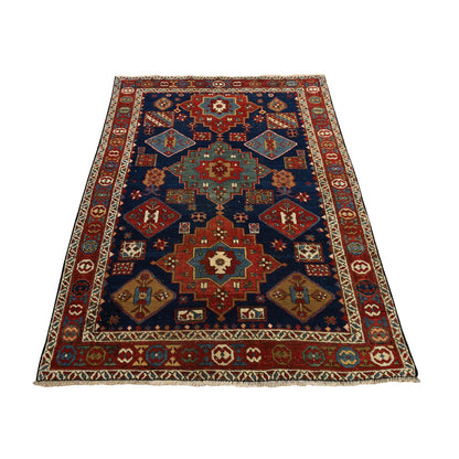 Antique Wool Hand Knotted Rug Blue 4.1x5.10 -O078362