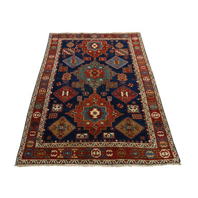 Antique Wool Hand Knotted Rug Blue 4.1x5.10 -O078362