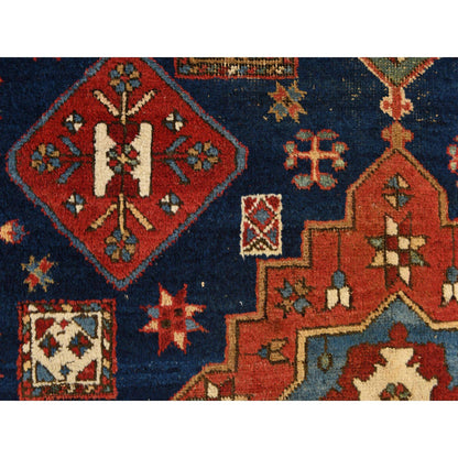 Antique Wool Hand Knotted Rug Blue 4.1x5.10 -O078362
