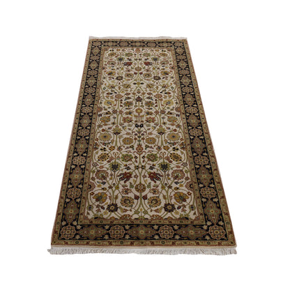 Fine Oriental Wool Hand Knotted Rug Ivory 2.8x6.1 -O078363