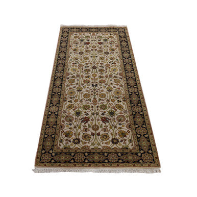 Fine Oriental Wool Hand Knotted Rug Ivory 2.8x6.1 -O078363