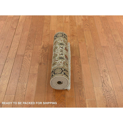 Fine Oriental Wool Hand Knotted Rug Ivory 2.8x6.1 -O078363
