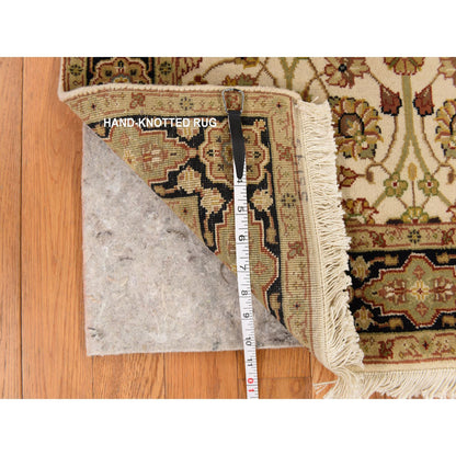 Fine Oriental Wool Hand Knotted Rug Ivory 2.8x6.1 -O078363