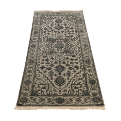 Fine Oriental Wool & Silk Hand Knotted Rug Brown 2.6x6.0 -O078364