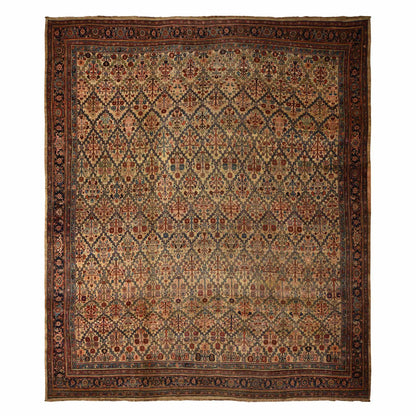 Antique Wool Hand Knotted Rug Brown 12.2x14.7 -O078367