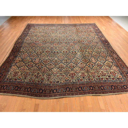 Antique Wool Hand Knotted Rug Brown 12.2x14.7 -O078367