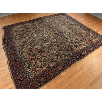 Antique Wool Hand Knotted Rug Brown 12.2x14.7 -O078367