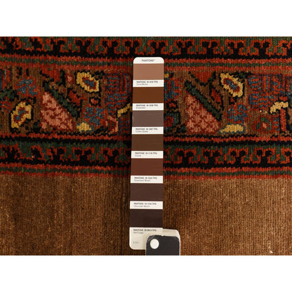 Antique Wool Hand Knotted Rug Brown 3.2x15.0 -O078368