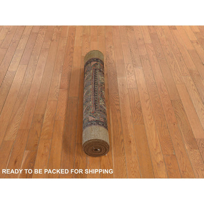 Antique Wool Hand Knotted Rug Brown 3.2x15.0 -O078368