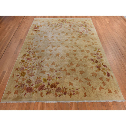 Antique Wool Hand Knotted Rug Brown 8.10x11.8 -O078369