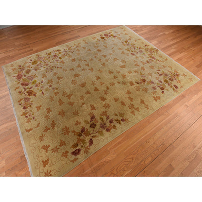 Antique Wool Hand Knotted Rug Brown 8.10x11.8 -O078369