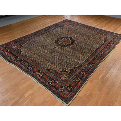 Antique Wool Hand Knotted Rug Yellow 10.5x13.8 -O078373