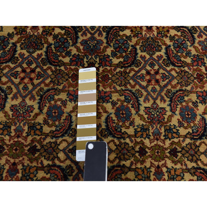 Antique Wool Hand Knotted Rug Yellow 10.5x13.8 -O078373