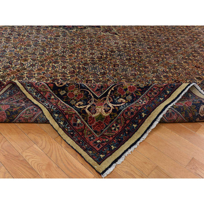 Antique Wool Hand Knotted Rug Yellow 10.5x13.8 -O078373