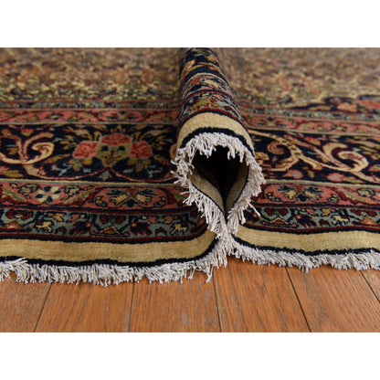 Antique Wool Hand Knotted Rug Yellow 10.5x13.8 -O078373