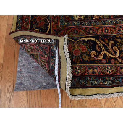 Antique Wool Hand Knotted Rug Yellow 10.5x13.8 -O078373