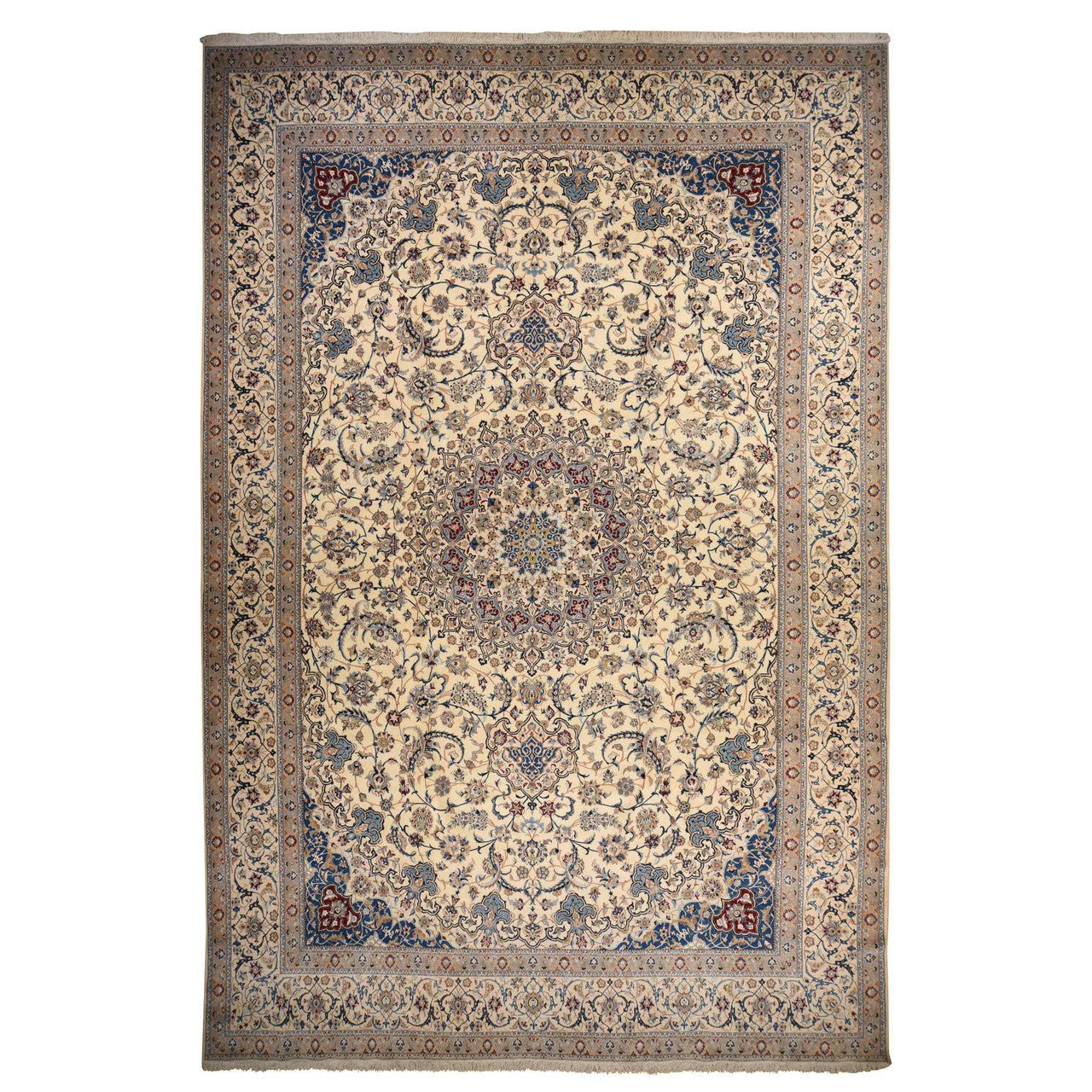 Persian Wool & Silk Hand Knotted Rug Ivory 13.7x20.7 -O078375