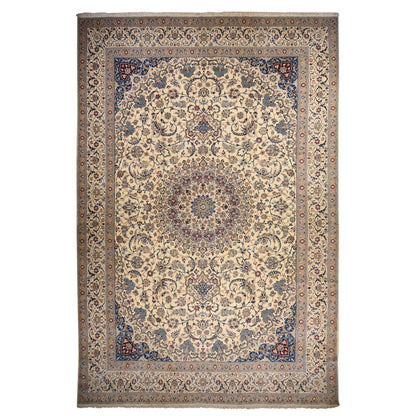 Persian Wool & Silk Hand Knotted Rug Ivory 13.7x20.7 -O078375