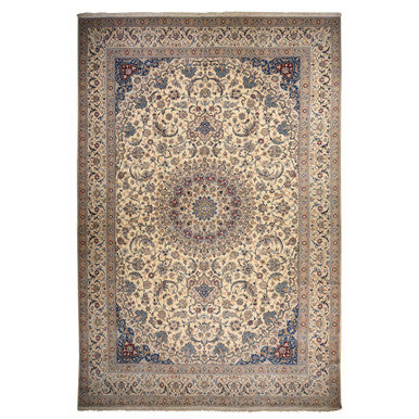 Persian Wool & Silk Hand Knotted Rug Ivory 13.7x20.7 -O078375