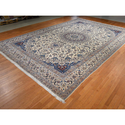 Persian Wool & Silk Hand Knotted Rug Ivory 13.7x20.7 -O078375