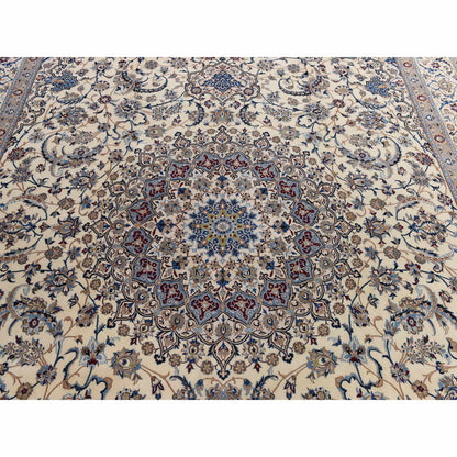 Persian Wool & Silk Hand Knotted Rug Ivory 13.7x20.7 -O078375