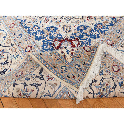 Persian Wool & Silk Hand Knotted Rug Ivory 13.7x20.7 -O078375