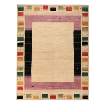 Modern and Contemporary Wool Hand Knotted Rug Ivory 10.0x13.2 -O078376