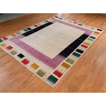 Modern and Contemporary Wool Hand Knotted Rug Ivory 10.0x13.2 -O078376