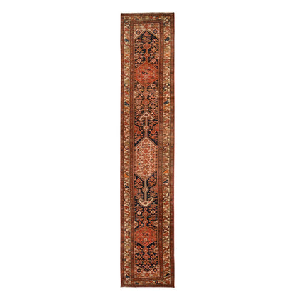 Antique Wool Hand Knotted Rug Red 3.1x16.3 -O078378