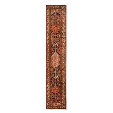 Antique Wool Hand Knotted Rug Red 3.1x16.3 -O078378