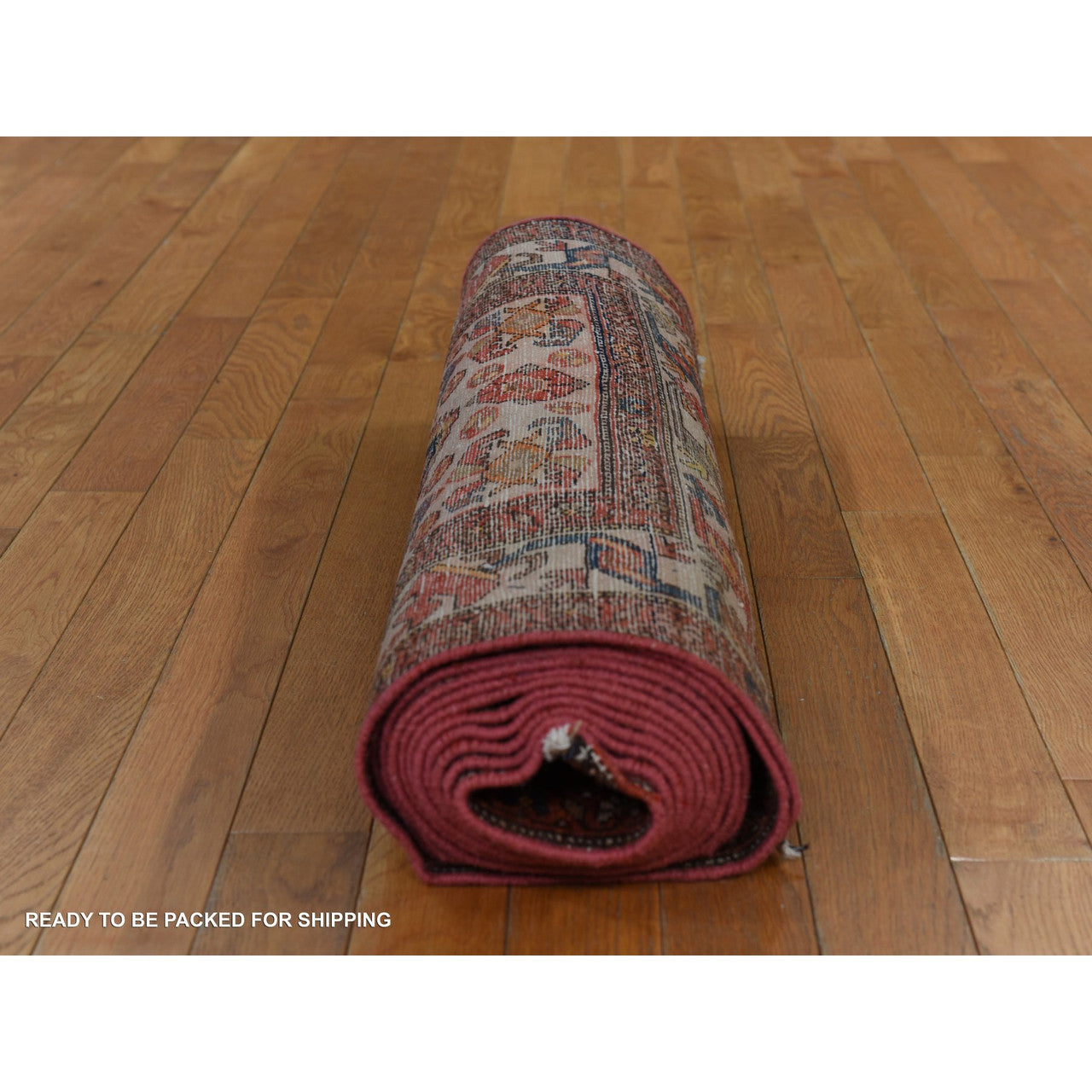 Red 3'1" x 16'3" Antique Hand knotted Wool Rug - Sku: O078378